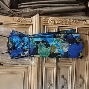 Anthropolgie Bule Strapless Floral Dress